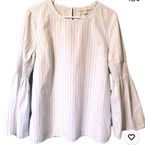 Striped White Blouse with Bell Sleeves
